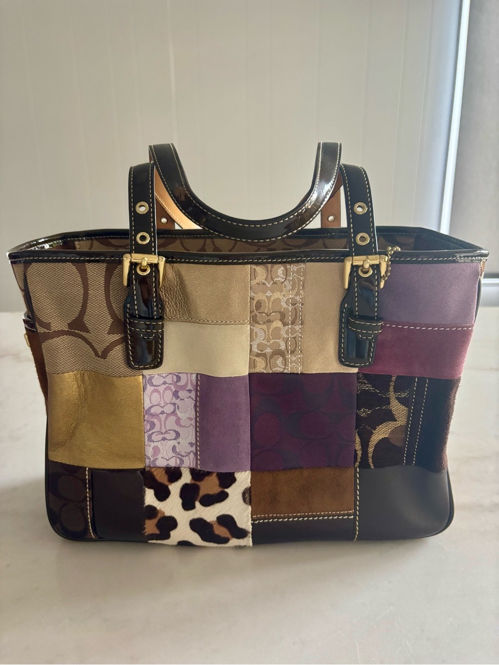 Vintage Coach Holiday Patchwork Tote #9499